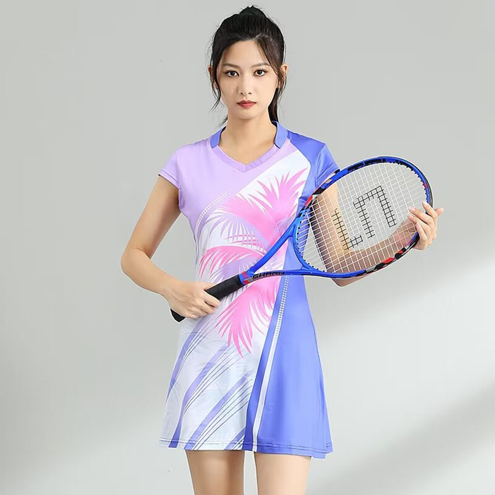 Table Tennis Shorts - 女性用テニスドレス、別売りのショートパンツ付き、半袖、プリント柄、卓球、バドミントン、インナーショーツ、ジム、スポーツドレス