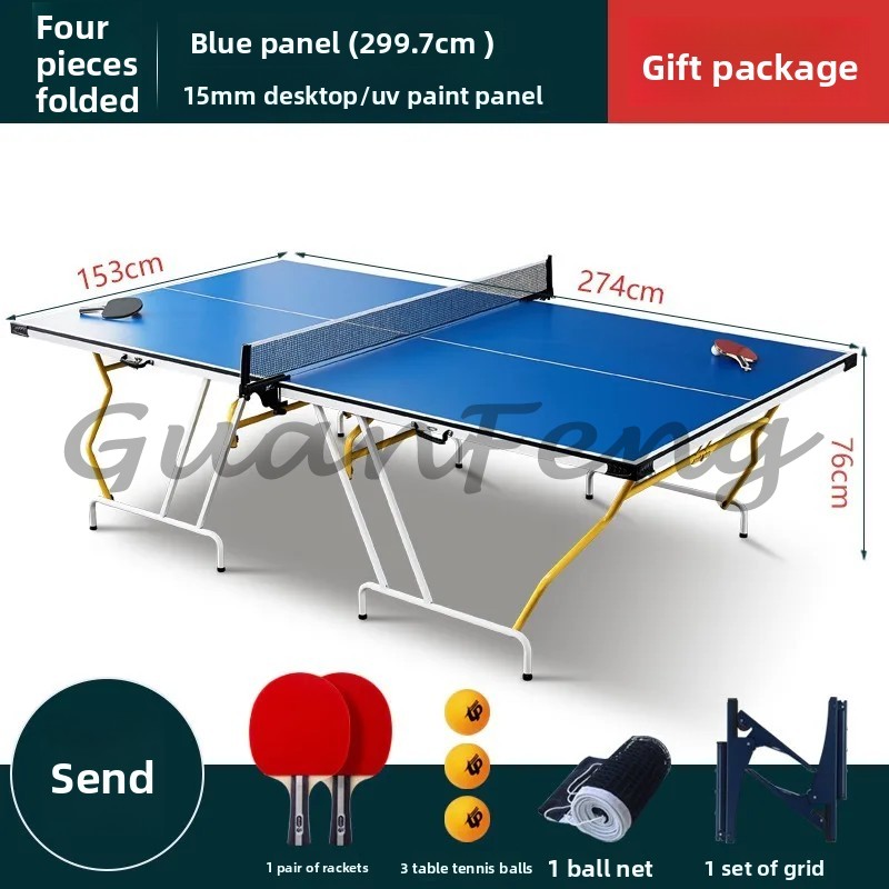 Table Tennis Youtube - 青色の家庭用4人掛け折りたたみ式屋内標準卓球台
